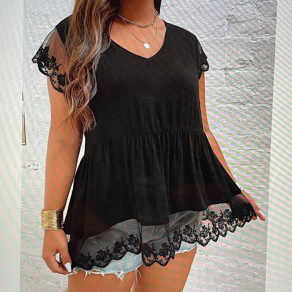 Embroidered Floral Mesh Top